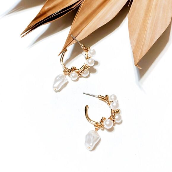 Pearl hoop earrings #282 - Picture 3 of 4